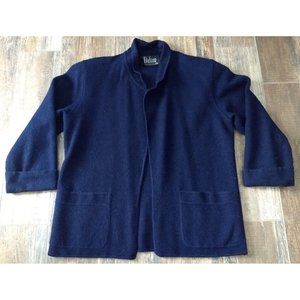 Vintage Women's Dalton Size 12 Navy Blue Pure Virgin Wool Cardigan Sweater